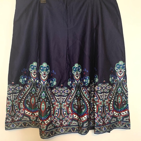 Talbots High Waist Damask Paisley Hem Pleated Aline Skirt 16 P Navy - Picture 8 of 13